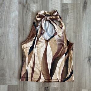 Dina Bar-El brown and cream tight fit halter neck top with bow detail
